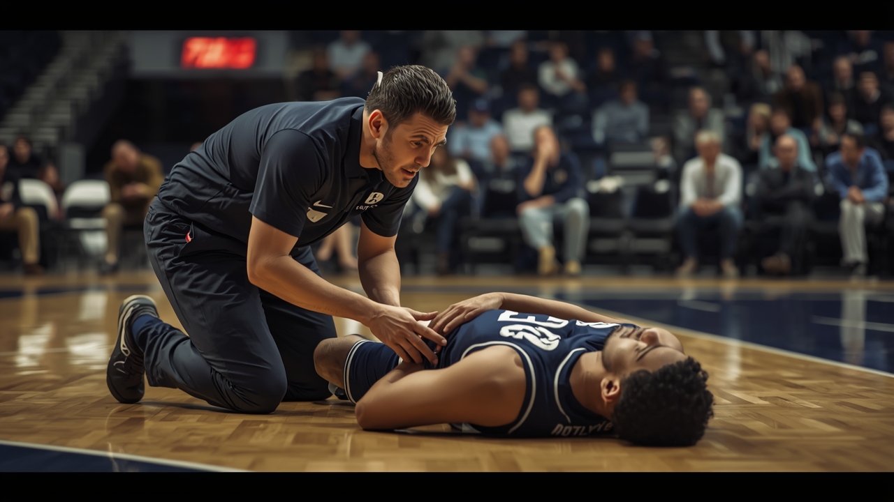 Basketball player injured during match