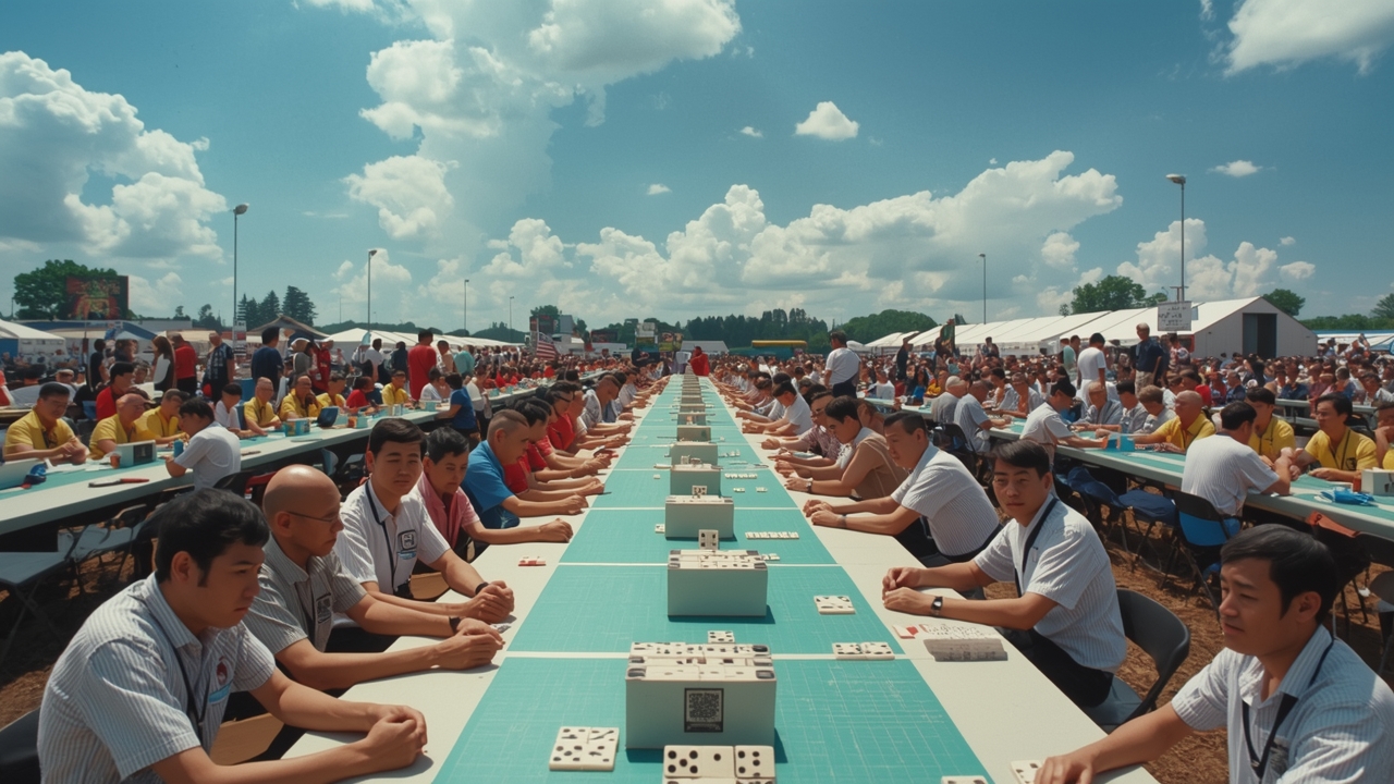 Record domino tournament held outdoors