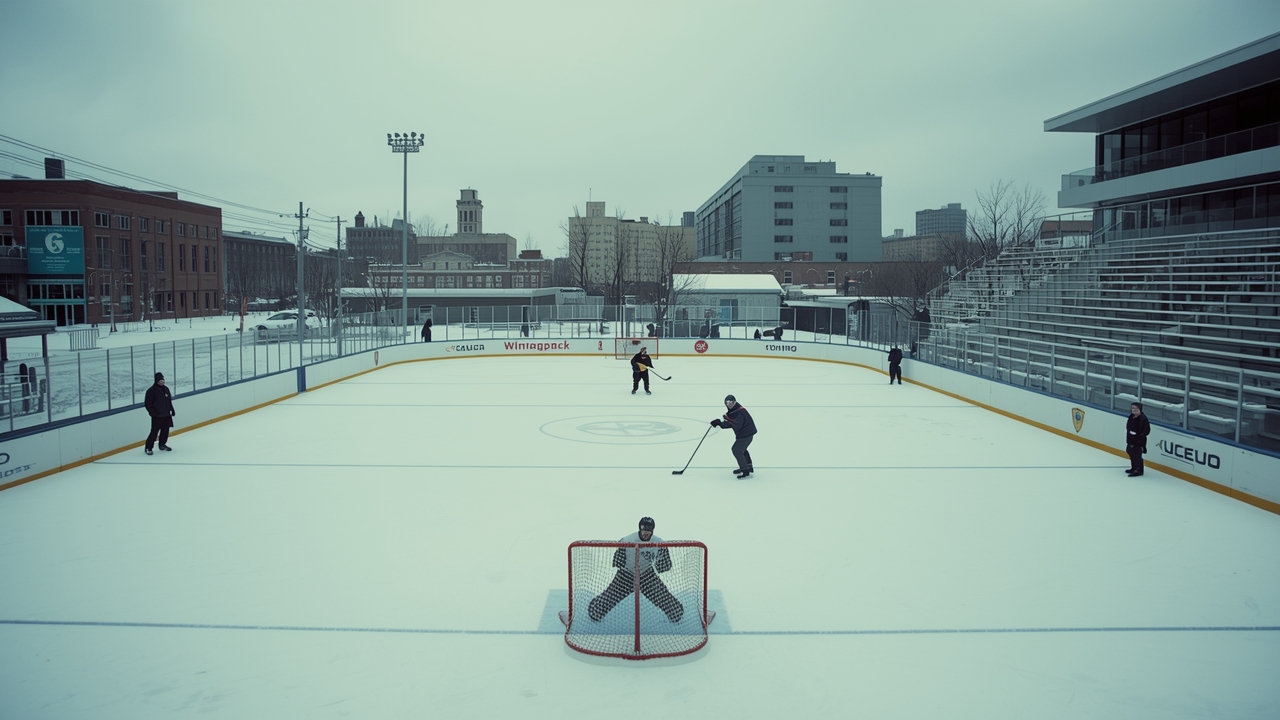 Winnipeg Jets rookie Viggo Bjorck trains on outdoor rink