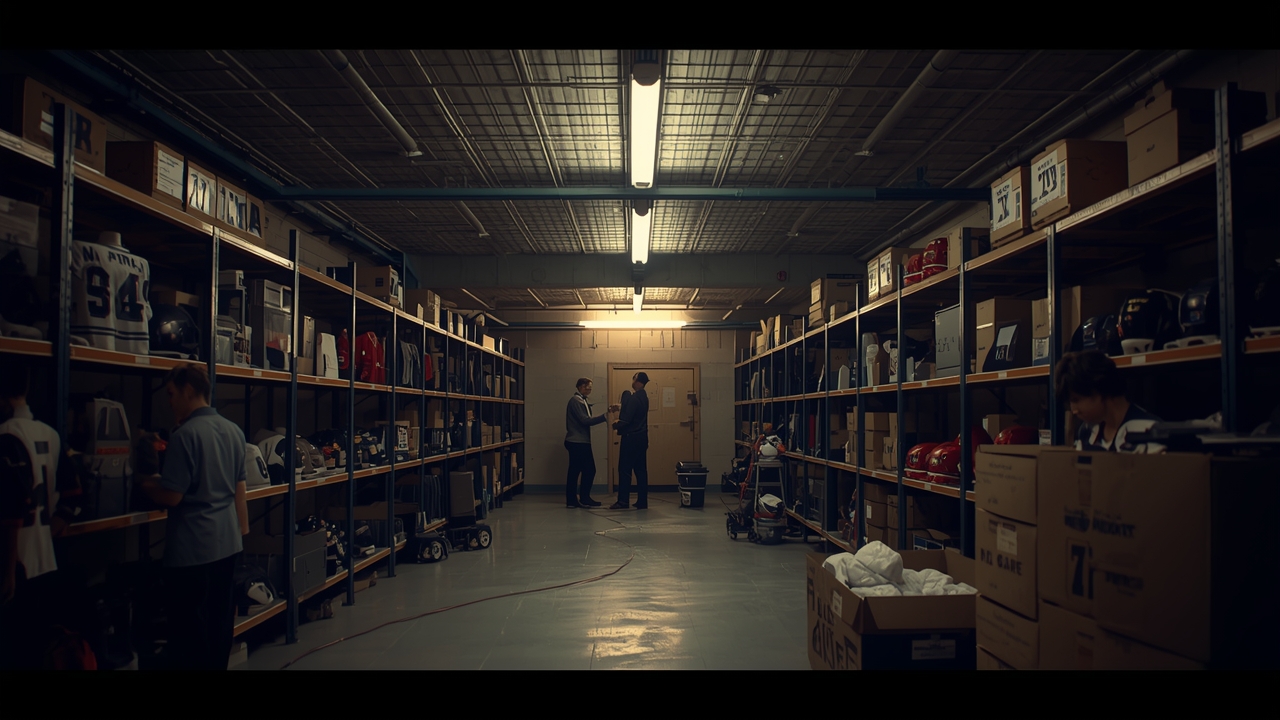 Equipment manager at work in arena vault
