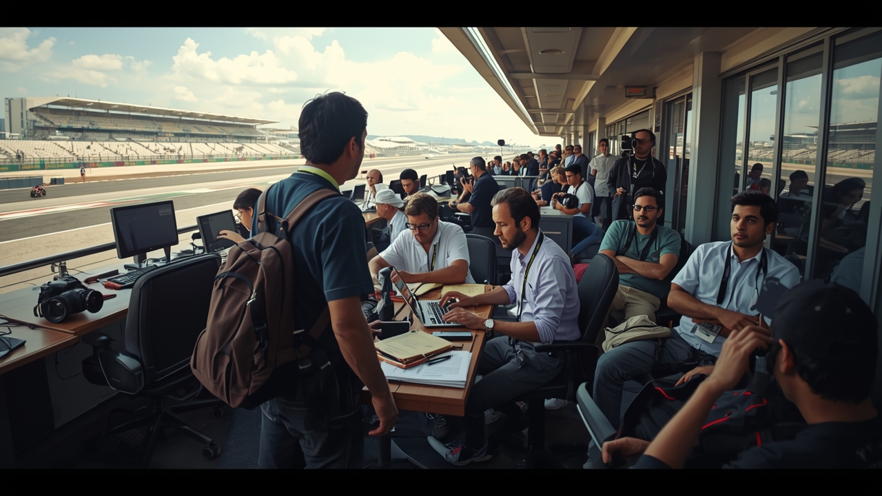 Reporter at work in MotoGP press box
