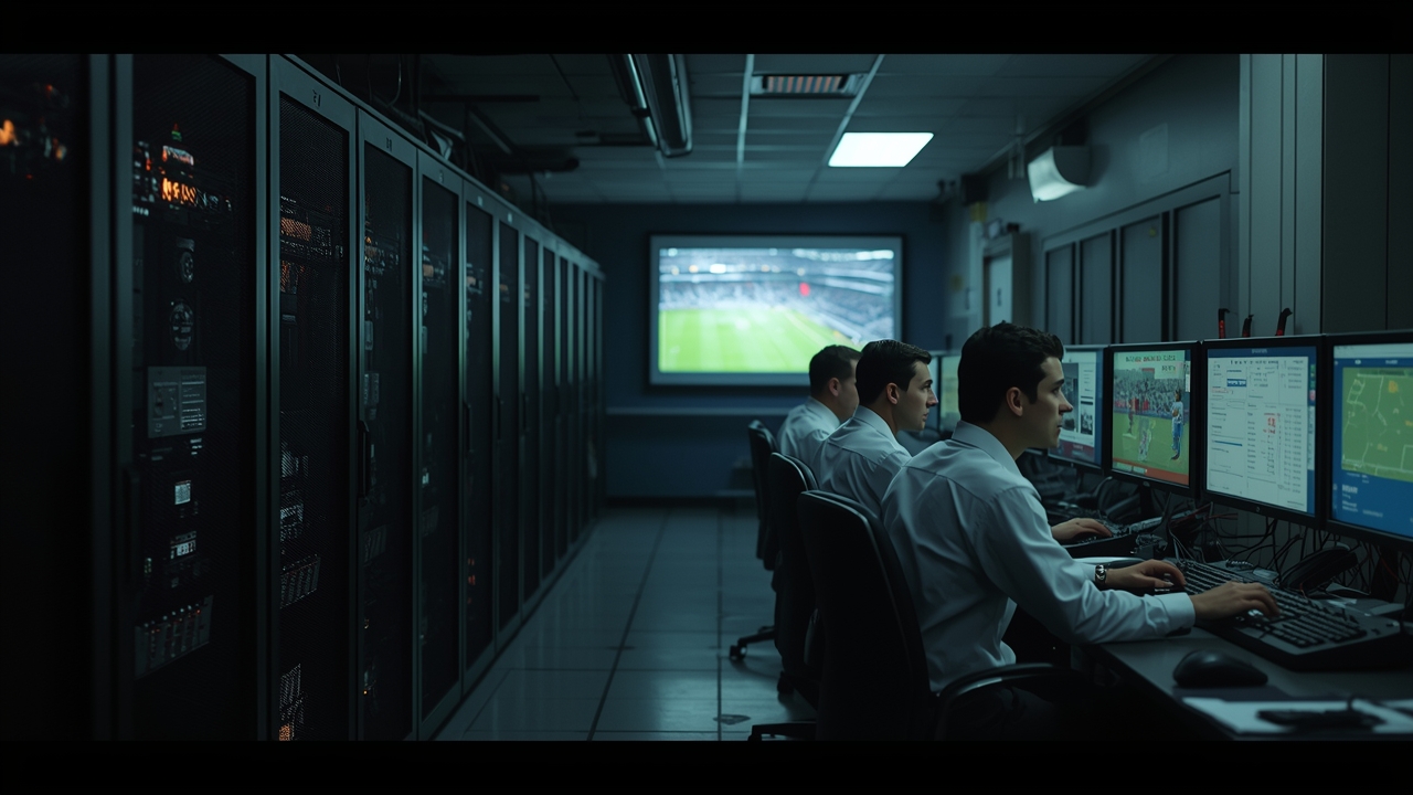 Technicians work behind scenes on Champions League coverage