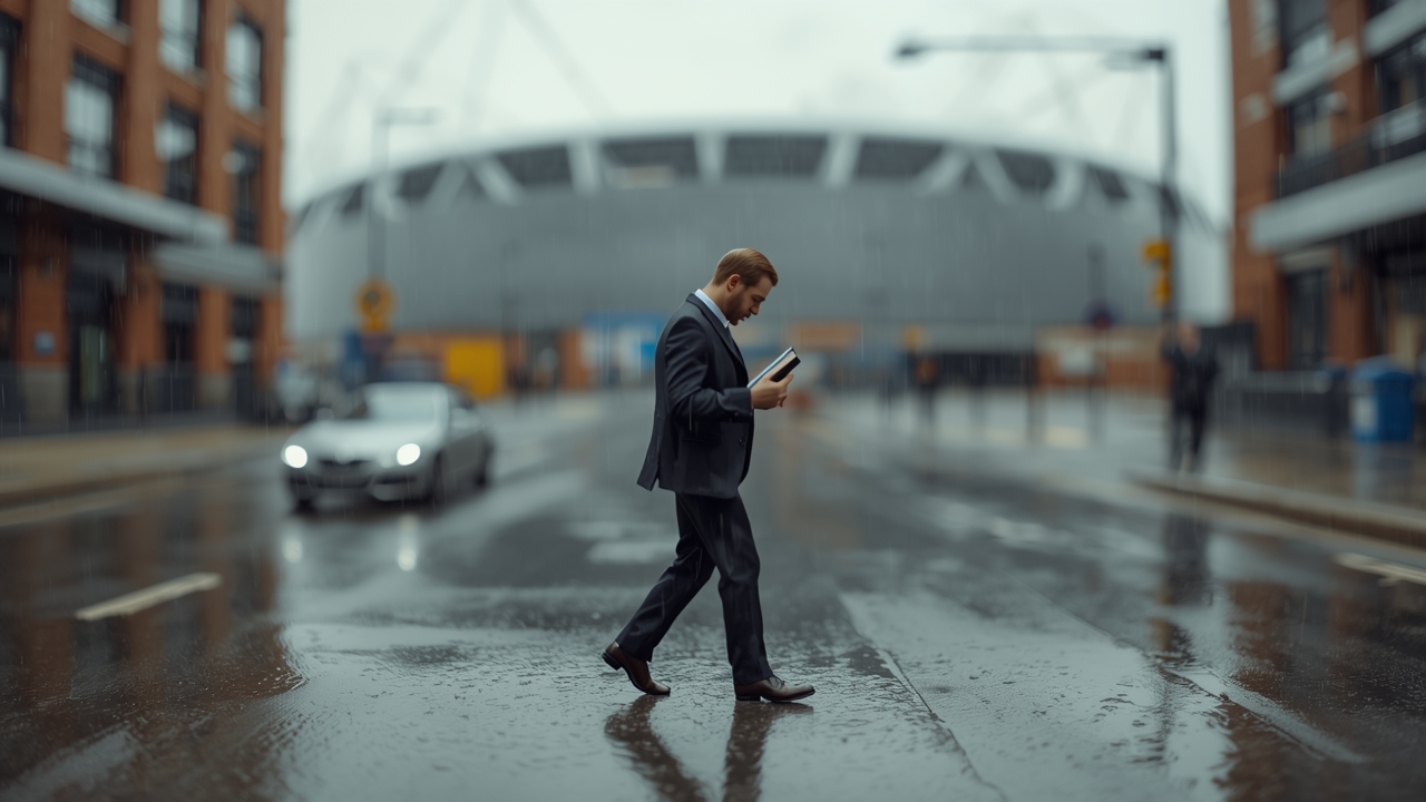 Manager candidate walks near Manchester United stadium