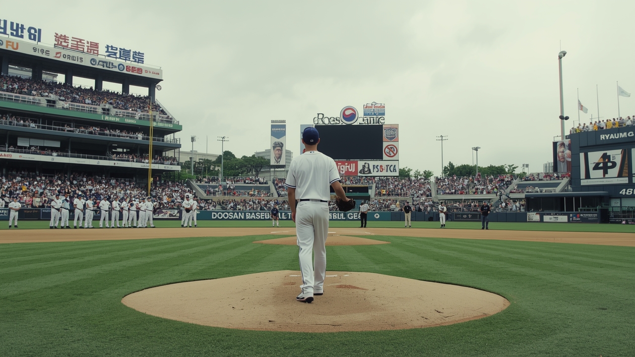 Kim In-sik throws first pitch at Doosan Bears finale